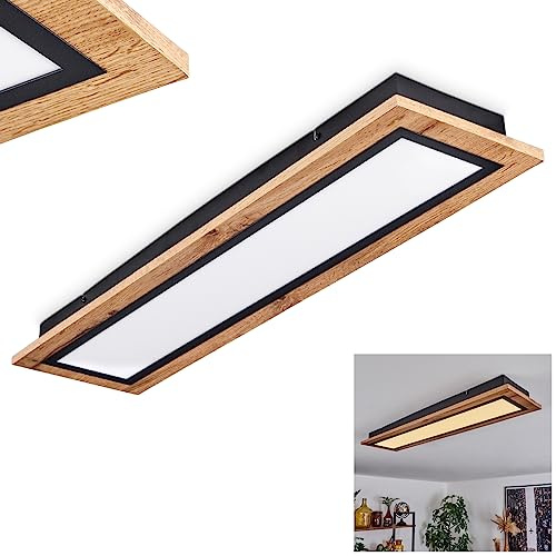 HOFSTEIN LED Deckenleuchte Salmi, moderne Deckenlampe aus Metall/MDF/Kunststoff in Schwarz/Holzoptik/Braun/Weiß, rechteckige Leuchte 80 cm x 20 cm, 2800 Lumen, 3000 Kelvin, 24 Watt, Wohnzimmer, Küche