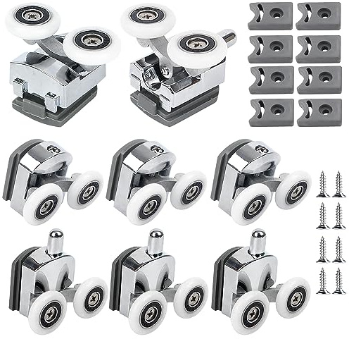 Vegena 8-Piece Shower Door Rollers - Twin 23mm Rollers for Shower Enclosure & Screen Replacement (4 Top & 4 Bottom)