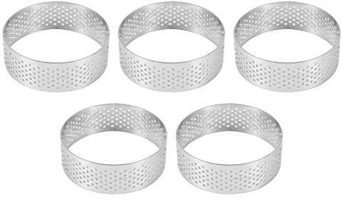 Geieold 5Pcs 6cm Circular Tart Ring Dessert Stainless Steel Perforation Fruit Pie Quiche Cake Mousse Mold Kitchen Baking Mould