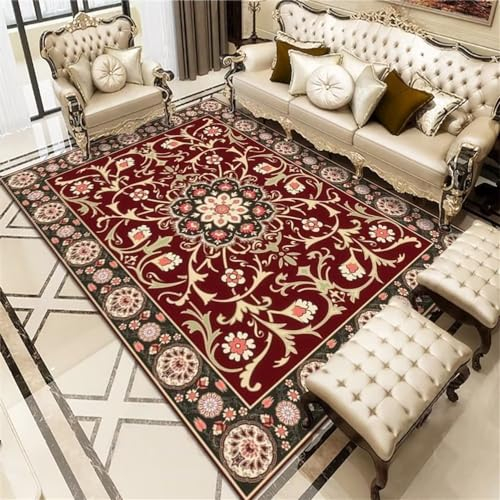 DJHWWD Teppich Jungen Jugendzimmer Wohnzimmer Rund Sofa Rote Pflanze Blume Muster Schlafzimmer 200X300Cm Outdoor Rug Rot
