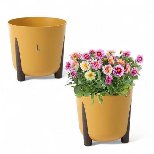 MELTOM Blumentopf mit Füßen Rund Übertopf Pflanztopf L - DxH: 30 x 25 cm (SENF)