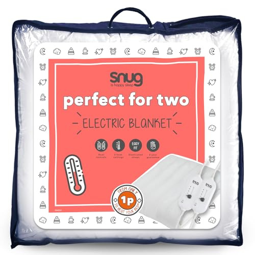 Snug Snuggle Up Perfect for Two Electric Blanket Double - Heated Electric Underblanket with Dual Control One for Each Half, 3 Heat Settings, Overheat Protection and Fitted Straps - Double