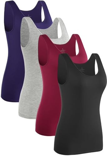 Knuffnee 4 Pack Tank Top for Women Basic Undershirt Tanks Casual Vest Tops Dark Blue/Grey/Wine Red/Black XXL