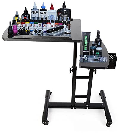 innytund Portable Tattoo Work Station Table with Adjustable Height and Tilt Angle, Dual Workbench Tattoo Tray with Arm Rest Stand Desk for Home Beauty Salon Shop