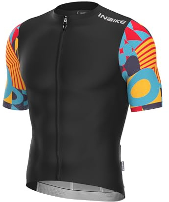 INBIKE Radtrikot Herren Kurzarm Fahrrad Trikot Trägerhose Bunte Muster Sommer Fahrradbekleidung JY008