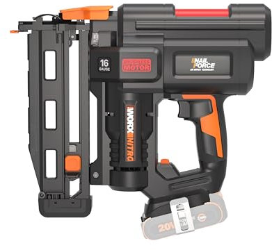 WORX WX841.9 Nitro 20 V kabelloser Nagler 16 Gauge | Kabelloser Nagler | batteriebetriebene Nagelpistole mit Staubefreiung ohne Werkzeug | PowerShare, nur Werkzeug
