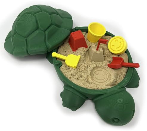 Munnygrubbbers - Mini Desktop Turtle Sand Box - 6 x 6 in - Stress Relief - Made in USA - Includes Moldable Play Sand and Mini Tool - Novelty Gift - Desktop Decor - Zen Garden - (Green)