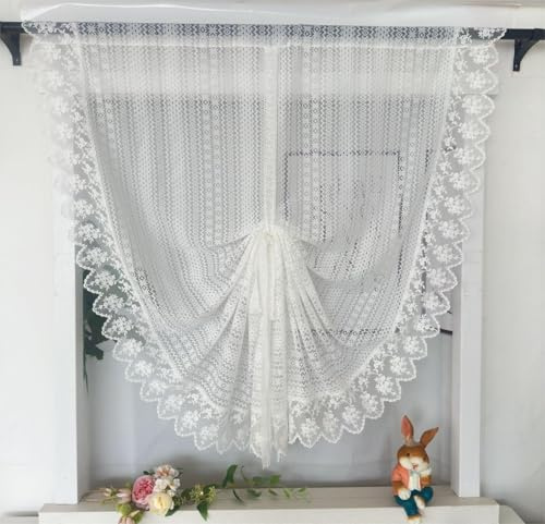 Vordesack Moderne Margeriten Jacquard Römische Raffrollo Streifen Blumen Muster Gardinen mit Spitze Stickerei Raffgardine mit Schlaufen Wohnzimmer Küche 1 Stück #2 HxB 100x80cm