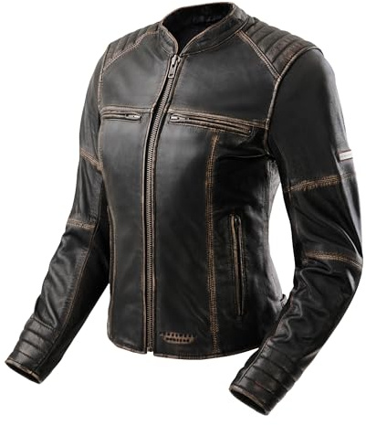 REBELHORN Hunter II Lady motorcykeljacka dam | läder | armbåge, axel och ryggskydd nivå 2 | 2 ventilationskanaler | storlekar upp till 5XL, Vintage brun, M