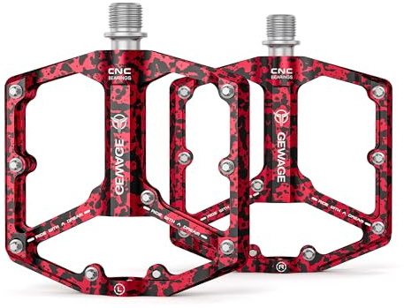 Pedaler för väg/mountainbike – 3 lager cykelpedaler – 9/16 tum CNC-maskinerade platta pedaler med avtagbara halkfria spikar (kamouflage-röd)