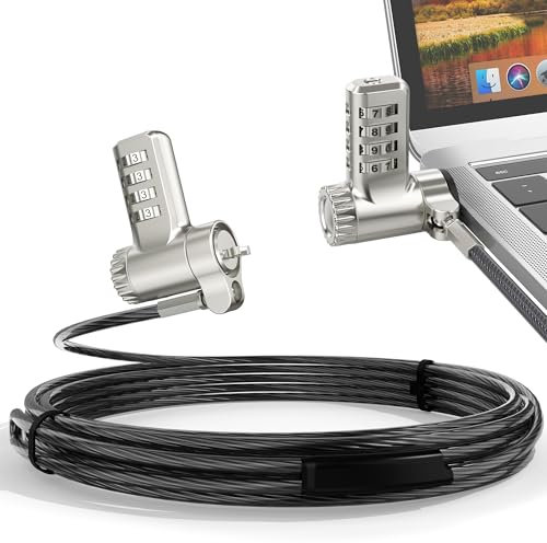 AboveTEK 3-in-1 Universal Laptop Cable Lock - Professional Laptop Security Combination Lock Compatible with K-Slot, Nano & Wedge Slot - Resettable 4-Digit Steel Locking Cable with 360° Rotating Head