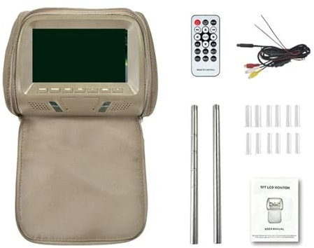 Lecteur DVD de Voiture Moniteur D'appui-tête De Voiture 7 Pouces MP5 FM USB SD Haut-Parleur Lecteur Multimédia Automobile Écran D'appui-tête Moniteur d'oreiller Universel(Beige-Cover)