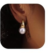 Dochais Pearl Earrings Gold & Silver Pearl Drop Earrings Dainty 14K Gold Pearl Earrings Trendy Hypoallergenic Wedding Earrings for Women Bridesmaid Gift