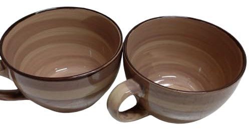 MIELIMON Set de 2 tazones desayuno Tazones De Sopa De Cerámica Taza De Café Grande, Tazas De Sopa Con Asa Apto Para Microondas Y Lavavajillas Para Cereal Postre Ensalada Té Leche de 425cc (marron)
