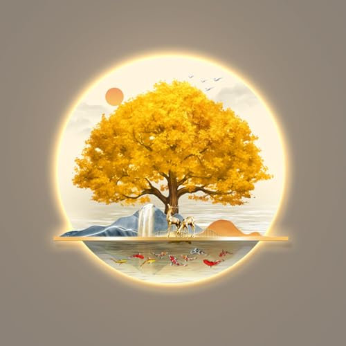 Decorazione da Parete Mucca da mungere Decorazione da Parete per Affari Pittura ad Acqua da Parete Pittura a LED Luce Albero della Vita Scultura per Azienda Domestica 87 * 90 cm