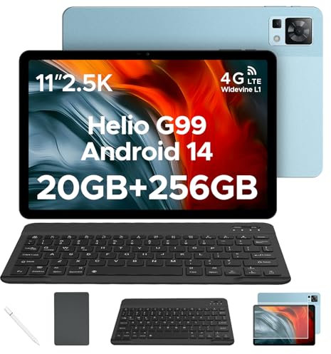 DOOGEE T35 2024 Newest Tablet 11'' Android 14 20GB+256GB/2TB TF Helio G99, 2.5K Display, 8580mAh/33W, 4G-LTE Android Tablets, Bluetooth 5.0+2.4G/5G WiFi Tablets, Tablet with Keyboard, Pen, Case-Blue
