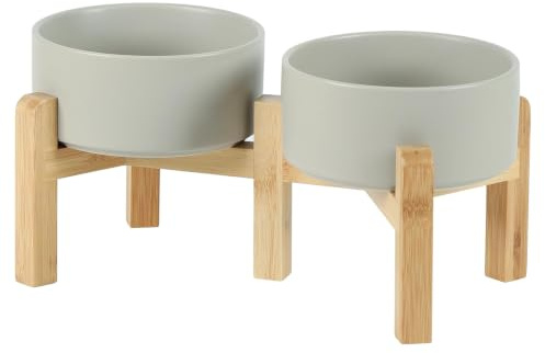 Havniva erhöhte Hundeschalen, Keramik-Futterschale und Wasserschale Set | 15,5 cm erhöhte Hundefutterschale mit Bambusständer, rutschfeste Hundewasserschale für kleine Hunde