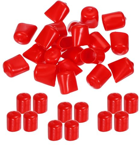 PATIKIL Tapones de Extremo de Goma Redondos 16mm ID, 50Pcs Protectores de Rosca de Tornillo, Cubiertas Tapas Vinilo de Pernos de Tubo Redondo, Rojo