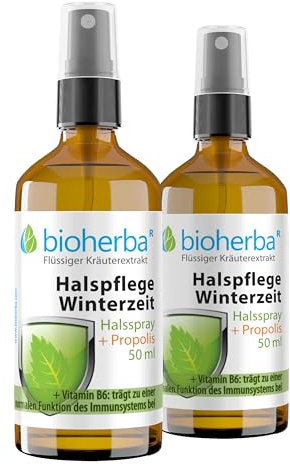 2 Halspflege Winterzeit Halsspray + Propolis 50 ml – Mit Echinacea, Holunder, Astragalus & Vitamin B6 | Alkoholfrei & vegan | Pflanzliche Rezeptur von BIOHERBA