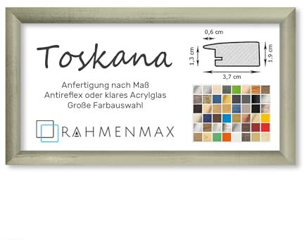RahmenMax® Toskana Bilderrahmen Bildmaß 40x100 cm zum Aufhängen/Maßanfertigung möglich/MDF Posterrahmen in Champagner mit Acrylglas Antireflex/Puzzle Rahmen
