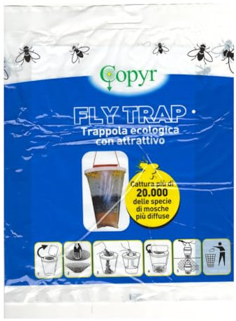 COPYR | Fly TRAP Trappola Cattura Mosche Per Esterno Ecologica Atossica senza Insetticidi con Attrattivo Alimentare Incluso (1)