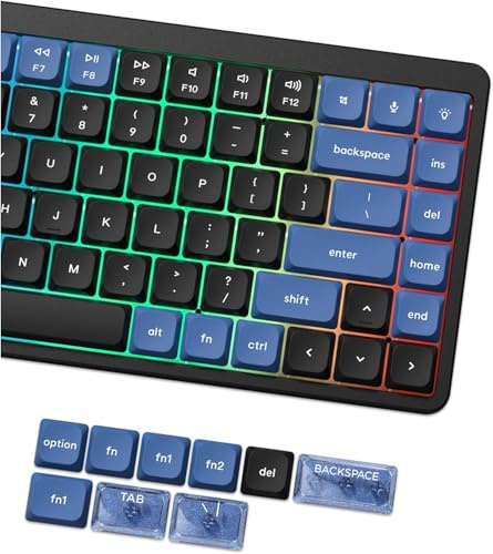 LQXQ Lågprofil tangenter, Double Shot PBT-tangenter 60 75 100%, PC Transparent Mörkblå/Blå för de flesta MX-omkopplare Mekanisk tangentbord (Endast tangenter)