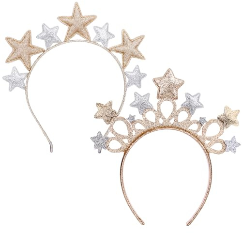 YSJCHEBS Pack De 2 Diademas De Estrellas y Corona, Accesorios para El Cabello Navideños para Niños Y Adultos