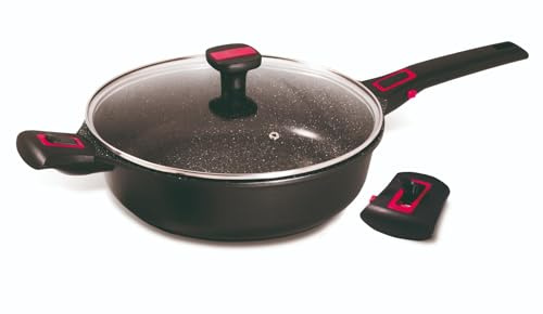 Baumalu, Granit Pro - Sartén con tapa de cristal, 28 cm, revestimiento cerámico antiadherente, no deformable, compatible con cocinas de gas, inducción y eléctrica, color negro