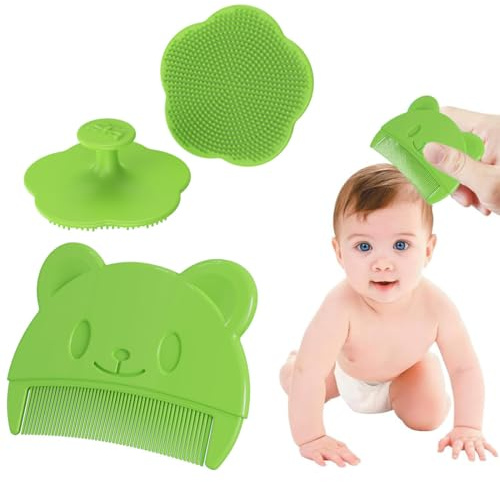 GGUFAY Milchschorf Kamm, Milchschorf Baby Entfernen, Weichen Silikon Kopfgneis Entfernen Baby, Milchschorf und Babykamm, Für Baby Geeignet Für Neugeborene Baby (2PCS, Grün)