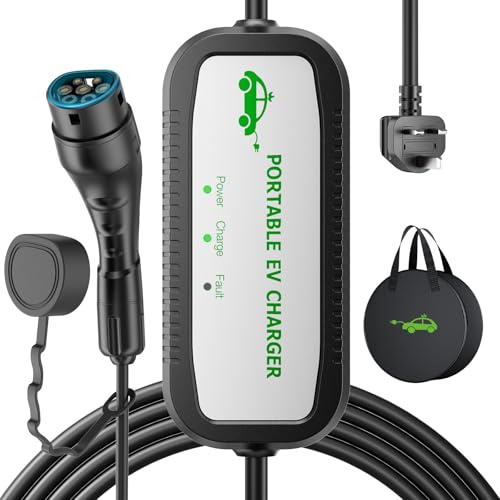 EVJUICION EV Charger Cable Type 2 to 3 Pin Plug 8M, 10A 3 Pin EV Charger Electric Car Charger, 2.3kW Type 2 Charging Cable 3 Pin IP67/IP54 with LED Indicators&Bag, for Type 2 EVs&PHEVs