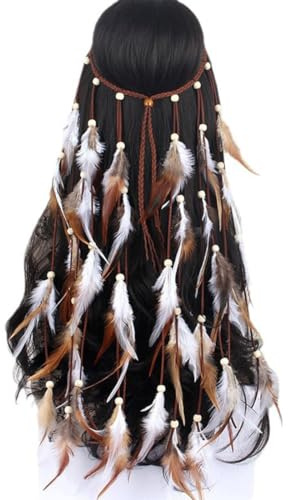 CATOR Feder Kopfschmuck Boho Hippie Stirnband, Indianer Schmuck für Wikinger Damen, Boho-Stirnband mit Federn, Tribal-Kopfschmuck im Stil der amerikanischen Ureinwohner