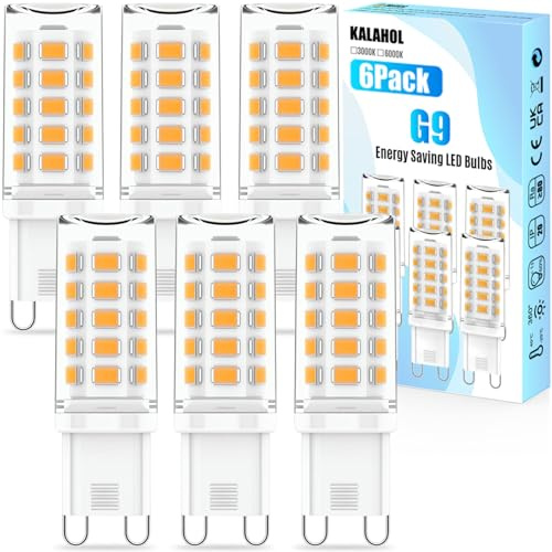 KALAHOL 6 Pack G9 LED Bulbs Warm White, 4W, 3000K, No Flicker, Equivalent to 40W Halogen, 400LM, Non-Dimmable, Energy Saving G9 LED Light Bulbs for Decoration, Office, Home Lighting Decor and More