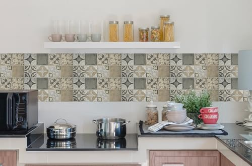 IlGruppone Paraschizzi da Parete Cucina Pannello Adesivo Prodotto Italiano con Inchiostro Atossico Ignifugo e Resistente all'Acqua - CeramicaBeige - 50x80cm