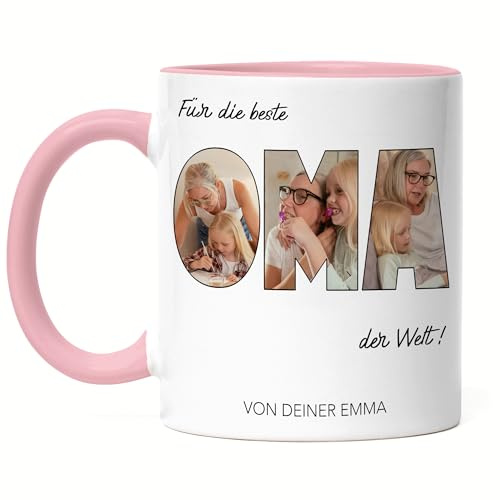 Kiddle-Design Oma Geschenk Tasse mit Foto, Personalisierte Fotogeschenke mit Enkelkinder, Beste Oma der Welt, Großmutter Geschenkidee zum Geburtstag, Weihnachten und Muttertag