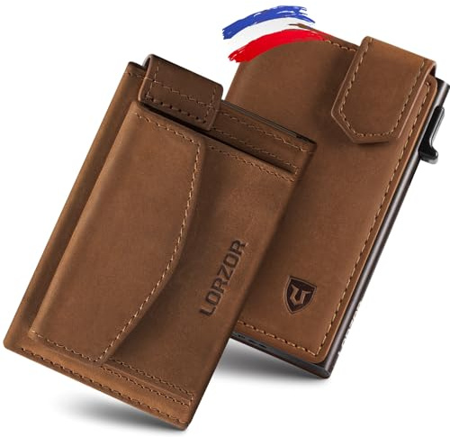 LORZOR Portefeuille Homme avec Porte Monnaie XXL, Porte Carte Homme Cuir Véritable avec Fermeture Magnétique, Portefeuille et Porte-Carte avec Blocage RFID, Wallet pour 10 Cartes，Portecarte Bancaire