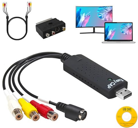 USB 2.0 Audio Video Grabber, digitale VHS, mini lettore DV, cassette video per PC e Mac, convertitore analogico a digitale per VHS/DVD/VCR, supporta Windows 11/10/8/7