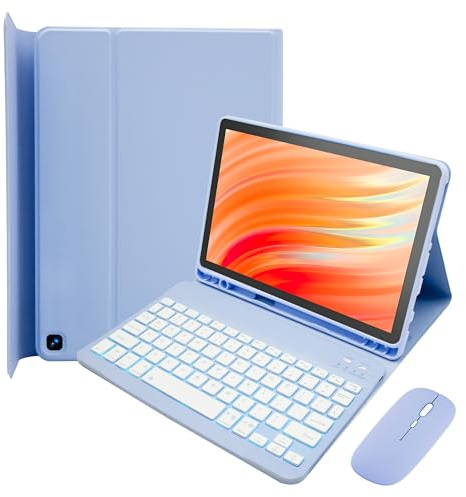 HLTOOP Keyboard Case for Amazon Kindle Fire HD 10&10 Plus 11/13th Gen 10.1 inch, 7 Color Backlit Detachable Keyboard with Pen Slot, Bluetooth Mouse,Purple2