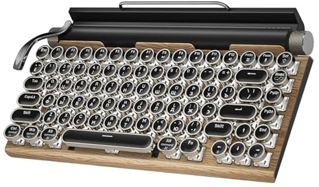 YUEHISY Retro Schreibmaschinen -Tastatur, Bluetooth -mechanische Tastatur mit Punk -Rund -Tastaturen, 83 Tasten, Blaue Schalter für PC -Laptop -Tablet -Telefon (Holzfarbe)