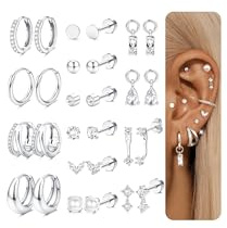 Örhängen guldörhängen silver set | kirurgiskt stål 14K förgyllda medicinska örhängen kreolskt piercing öra guld för kvinnor | CZ Conch Tragus piercing öronset, Rostfritt stål