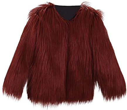 AMhomely Faux Fur Coat Kids-Fluffy Jacket Kids Girls,Elegant,V Neck,Furry Cardigan,Windproof,Thicken,Winter Jacket for Outdoor Party A Wine 7-8 Years