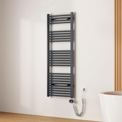 EMKE Scaldasalviette Elettrico Bagno,Curvo,140 x 50 cm, Antracite | 600 W,Termoarredo Asciugamani da Bagno con WIFI Termostato,Radiatore da Bagno