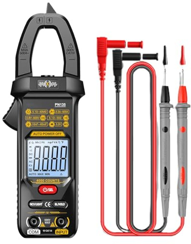 Pinza Amperimétrica Digital,4000 Cuentas Probador De Amperaje Auto-Rango,Medidor de Pinza Digital Auto Rango para Corriente Voltaje Eléctrico Taller Industrial Garage Hogar Electricista - Uso en Hogar
