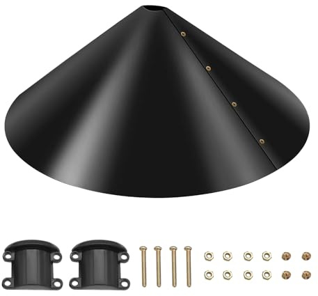 Mangiatoia per scoiattoli, a prova di ratti, 45,7 cm, a cupola, grande, nera, con viti, dadi, deflettore universale per pali per uccelli