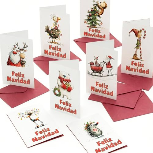 Bear and Bee Set de 30 tarjetas navideñas españolas A6 con sobres rojos: elegantes felicitaciones navideñas para fiestas y regalos.