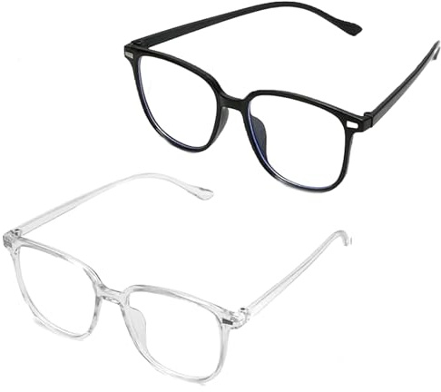 2Pcs Blue Light Blocking Computer Glasses - Anti-Glare UV Protection Glasses for Eye Strain Headache, Clear Non-Prescription Reading Glasses for All Ages