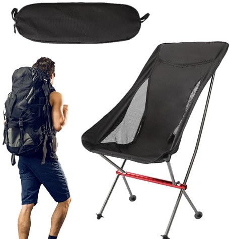 Fällbar Utomhus Stol - Bärbar Sittstol - Ergonomiskt Fiskestolsbekväm | Lämplig för Camping, Vandring, Fiske, Picknick, Patio, Balkong, Trädgård och Bakgård