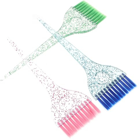 IWOWHERO 3 Pinceles para Teñir el Cabello Mango Acrílico Cristal, Cerdas Suaves para Aplicación Precisa, Colores Rojo, Azul y Verde, Herramienta Profesional para Peluquería y Uso en Casa