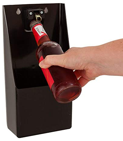 Chabrias Ltd Single Pub Bar Bottle Opener with Cap Catcher, Wall Mounted or Stand-Up, Made in UK from 100% Recycled Plastic, Durable, Ideal for Home, Bar Accessories, Kitchens, Garden & Outdoors