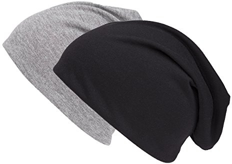 shenky uppsättning av 2 svart och grå jersey lång beanie lång mössa vårmössa sommarmössa XXL behagligt mjukt tunt material, Svart och grå, one size
