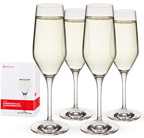 Spiegelau Style Champagne Flutes, Elegant Crystal Champagne Glasses Gift Set, Perfect for Prosecco, Sparkling Rose, Mocktails, Home Bar Accessories, Housewarming, Wedding Gifts, 8.5 oz, Set of 4